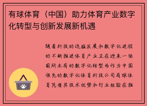 有球体育（中国）助力体育产业数字化转型与创新发展新机遇